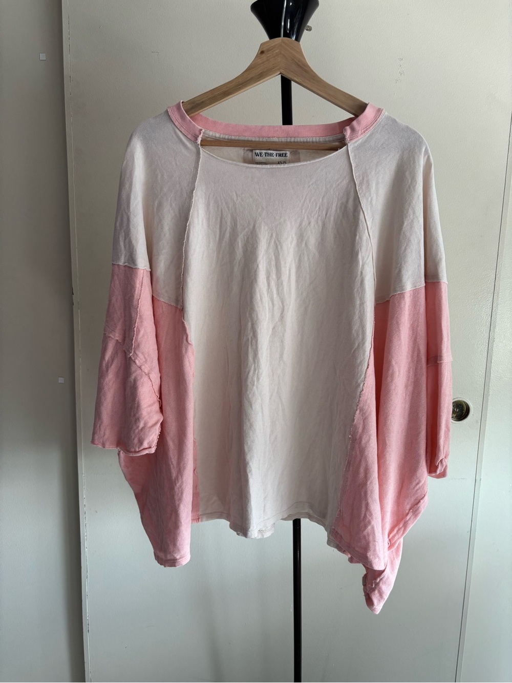 We The Free Pink & Cream Boxy Colorblock Short Sleeve Tee